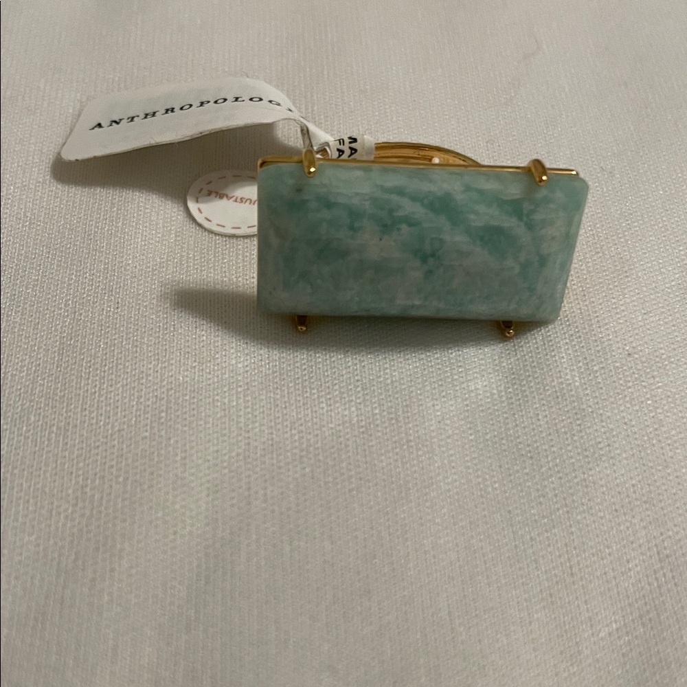Anthropologie adjustable 14kt gold plated Mint Green Rectangular Ring